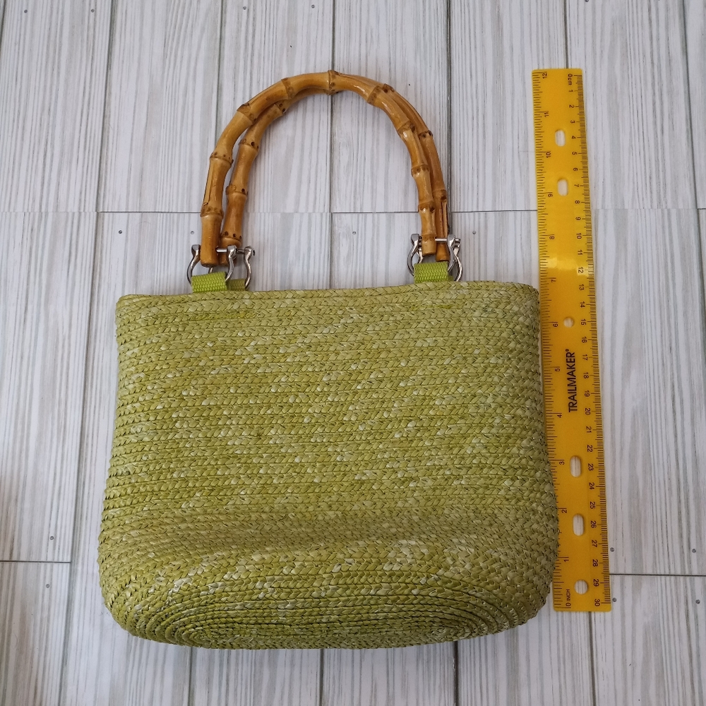 Vintage Y2K Lime Green Straw & Bamboo Handbag - Picture 7 of 8